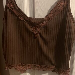 Elegant Brown Lace Trim Camisole